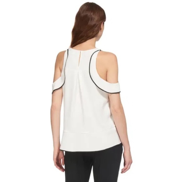 Whistles Jessica Off The Shoulder Ruffled White Black Lining Tank Blouse Top 2 - Picture 3 of 12